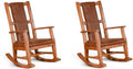 Pemberly Row Set of 2 Farmhouse Mindi Wood Rocking Chair in Rustic Oak
