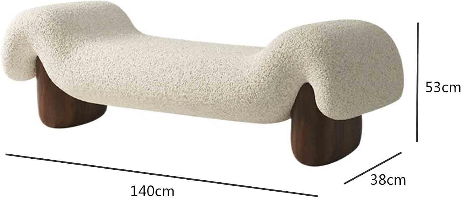 Modern White Wooden and Fabric Sofa Stool Retro Style for Changing Shoes Bedroom Bedside and Dressing Room Entryway(Medium)