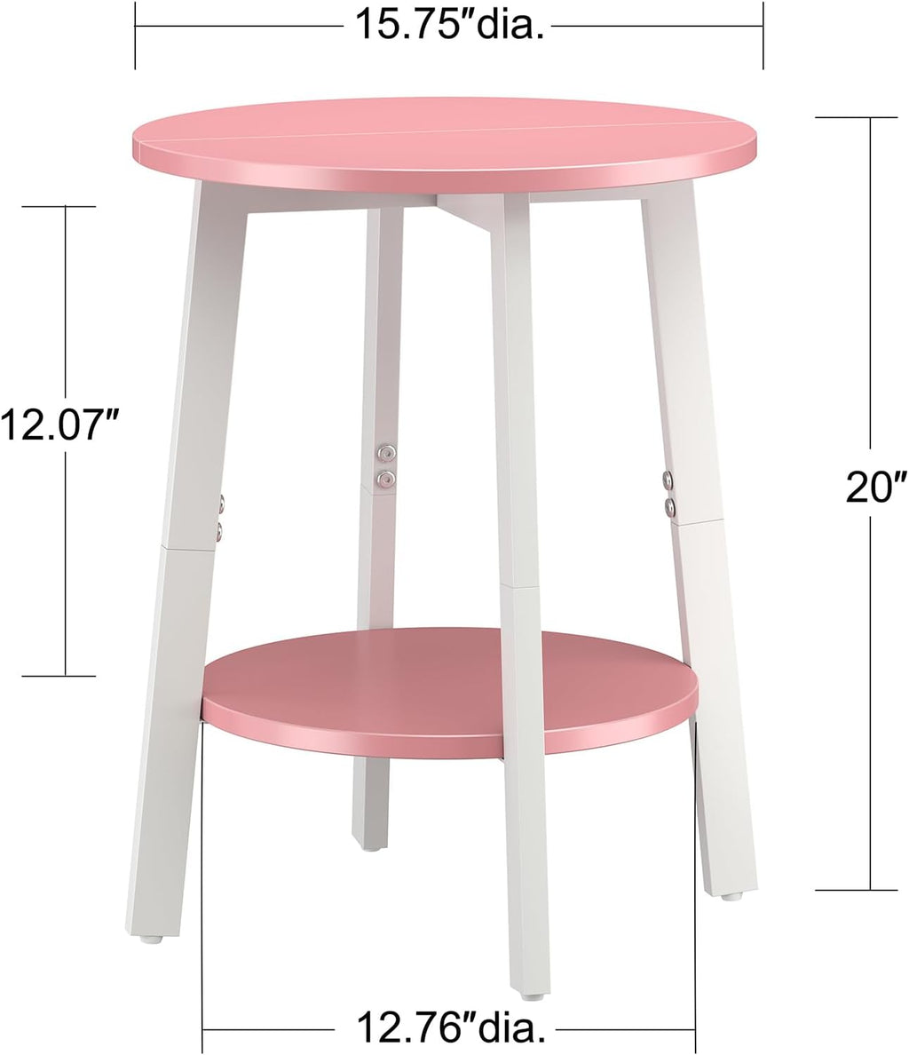 sthmec Side Table Set of 2, Small Round End Table with Storage Shelf for Small Space, 2-Tier Bedside Table Sofa Couch Table, Nighstands Set of 2 Accent Table for Living Room, Bedroom, Pink