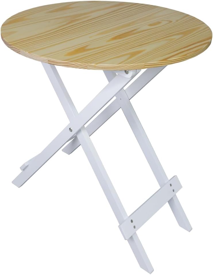 100% Solid Wood 23.5" W Round Folding Side Table for Dining, Patio, Living Room, No Assembly Required