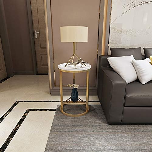 Telephone Table, Side Table Nordic Style Marble Round Telephone Table/Corner Table/Sofa Table/Coffee Table,19.6''x21.6'' (Gold