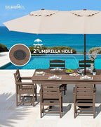 SERWALL 9Pcs 84" HDPE Outdoor Dining Set for 8 with Armchairs,Brown