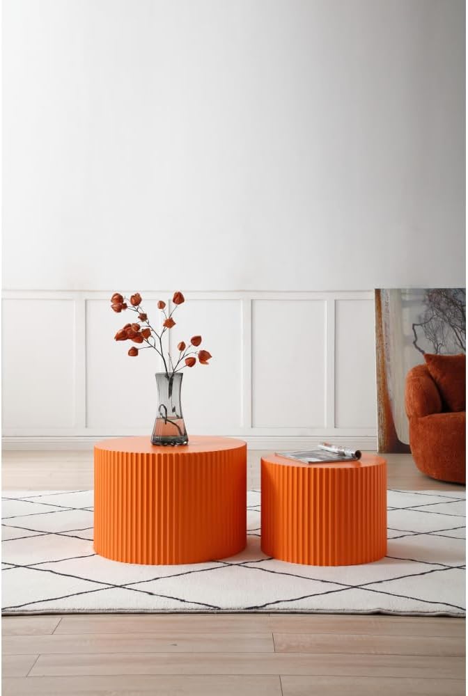 Nesting Table Set of 2, MDF Coffee Table Set for Living Room/Leisure Area (Orange + MDF)
