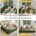 MAXYOYO Convertible Sofa Bed, 80" Oversized Loveseat Couch 4 in 1 Foldable Floor Sofa Couch in A Box with 2 Cup Holders, Folding Chair for Living Room, No Assembly Required, Green | Corded Green 4-in-1 Couch Converts Into a Floor Sofa