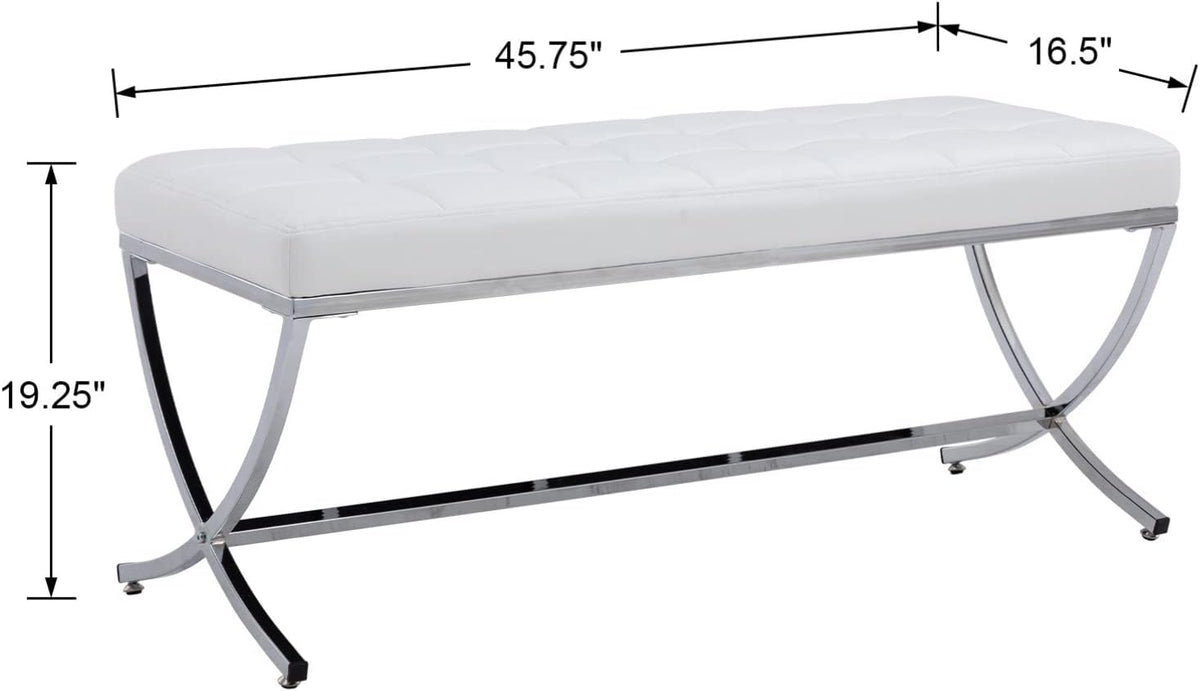 HEAH-YO Modern Button Tufted Bench, PU Faux Leather Ottoman Dining Bench, Stylish Footstool for Entryway Bedroom Kitchen Dining Table, White