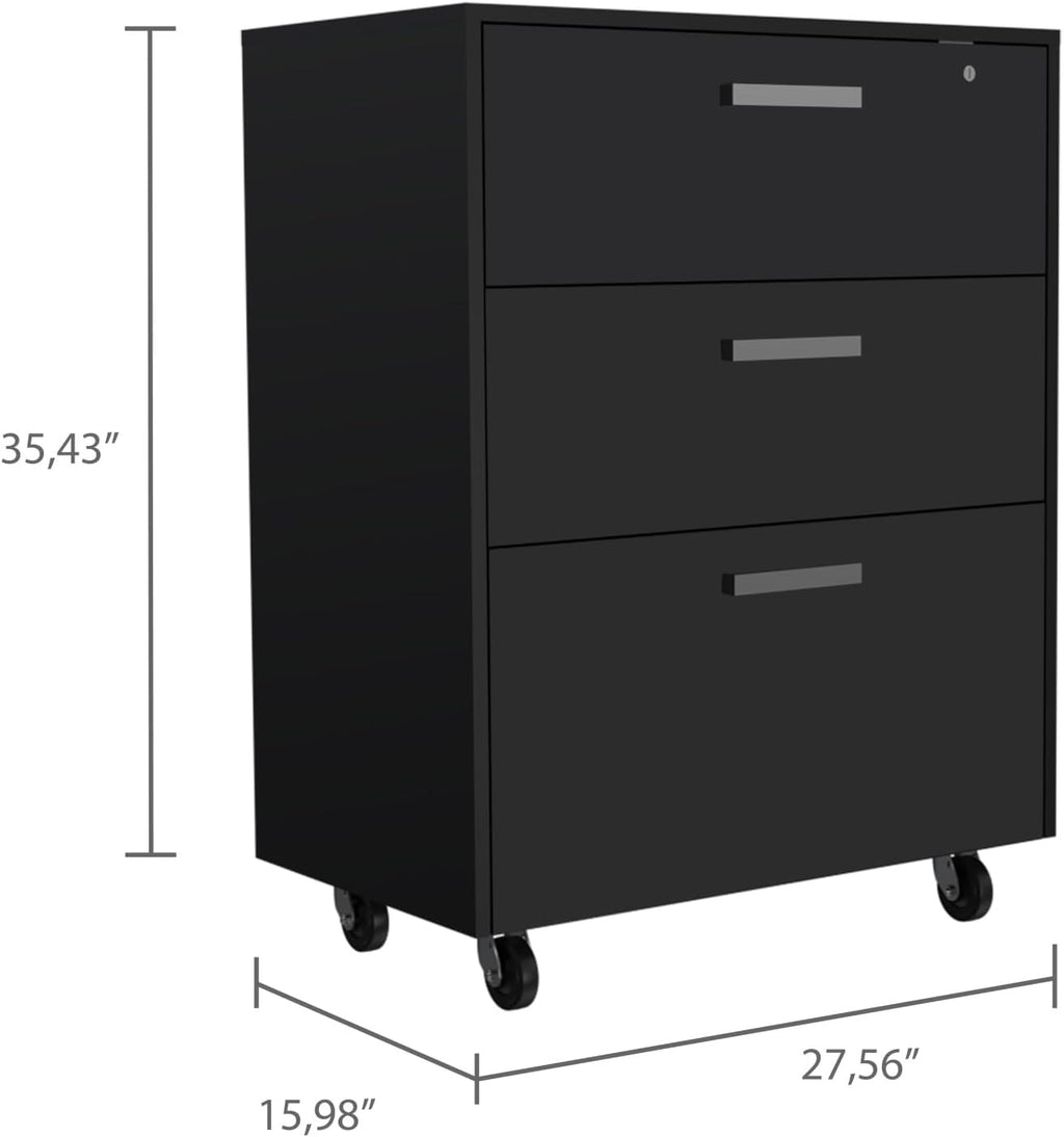 3 Drawers Storage Cabinet with Casters Lions Office, Black Wengue Finish