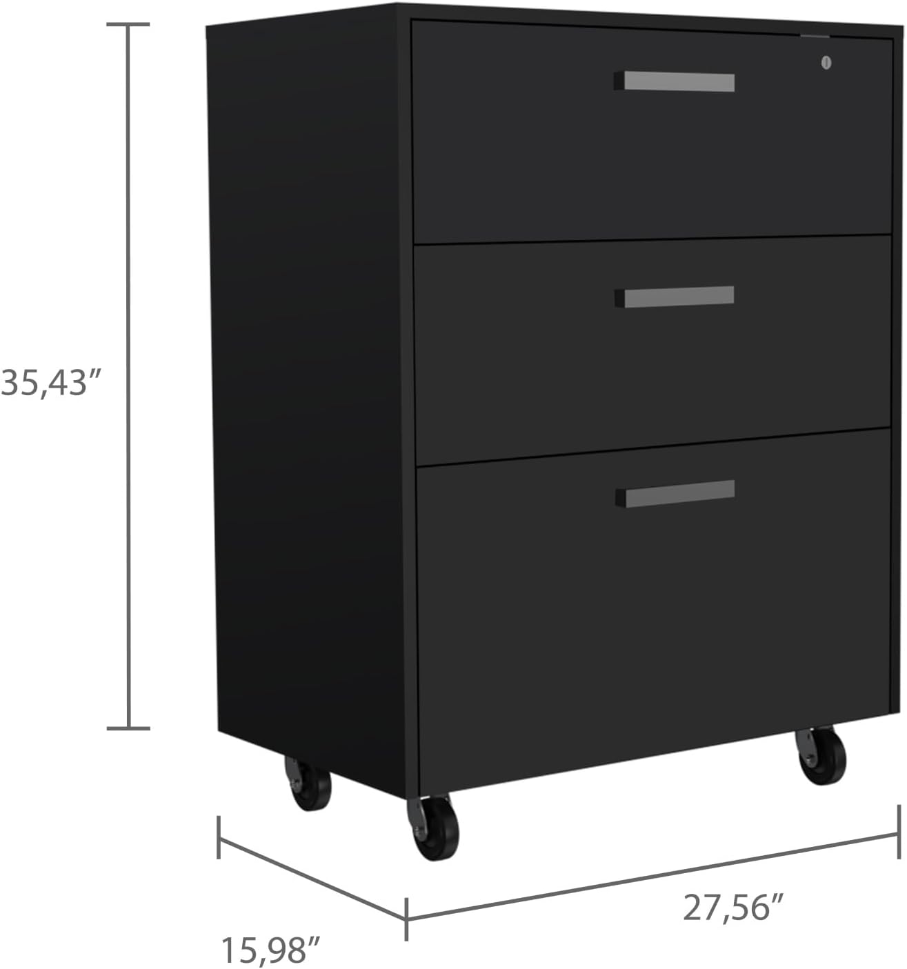3 Drawers Storage Cabinet with Casters Lions Office, Black Wengue Finish