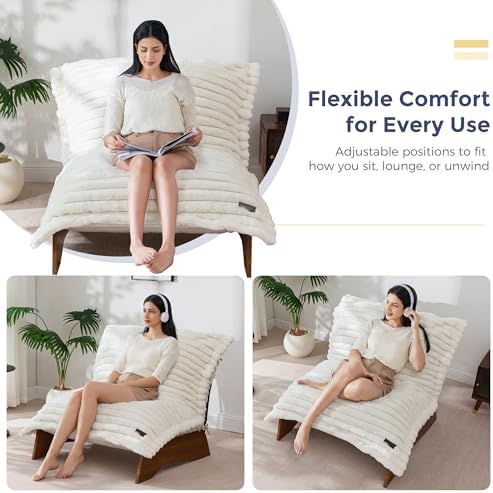 MAXYOYO Adjustable Living Room Chair, 3-Position Bean Bag Chair with Frame | Upholstered Accent Chair with Frame, Removable Cushion, Soft Reclining Lounge for Bedroom, Apartment, Office, Beige