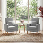 COLAMY Mid-Century Modern Upholstered Accent Chair with Back Pillow & Solid Wood Legs, Fabric Cozy Armchair for Living Room, Bedroom, Reading Nook, Apartment & Small Spaces, Lightgrey
