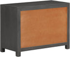 Solid Mango Wood Sideboard, 29.5 Inch Wall Mounted Buffet Cabinet with 3 Soft Close Drawers, Modern Grey and White Carved Accent Credenza for Living Room and Dining Area