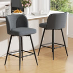 Swivel Bar Stools Set of 2, 26" Counter Height Bar Stools with High Back and Metal Legs, Fabric Bar Chairs, Modern Barstools for Kitchen Island, Light Grey