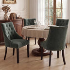 LSSBOUGHT Tufted Dining Chairs, Upholstered Accent Chairs with Nailhead Trim Solid Wood Legs for Kitchen & Dining Room (Green, Set of 2)