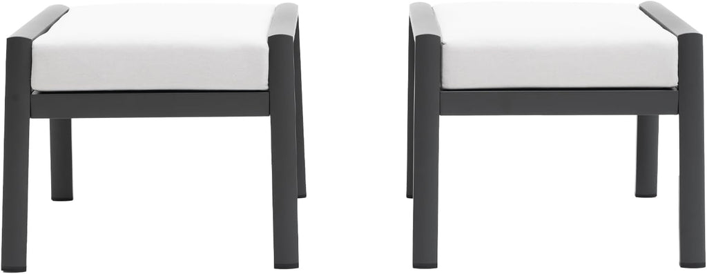 Outdoor Patio Ottoman Set of 2 Outdoor Footrests for Patio Outdoor Aluminum Ottomans and Footstools with Grey Cushions, Dark Grey Frame