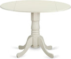 East West Furniture DLT-WHI-TP Dublin Modern Kitchen Table - a Round Dining Table Top with Dropleaf & Pedestal Base, 42x42 Inch, Linen White