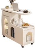 Swivel Trays Side Table with Storage, Mobile End Table on Lockable Wheels, Space-Saving Nightstand Coffee Table for Living Room, Bedroom(White,35.4x15.7x29.5in)