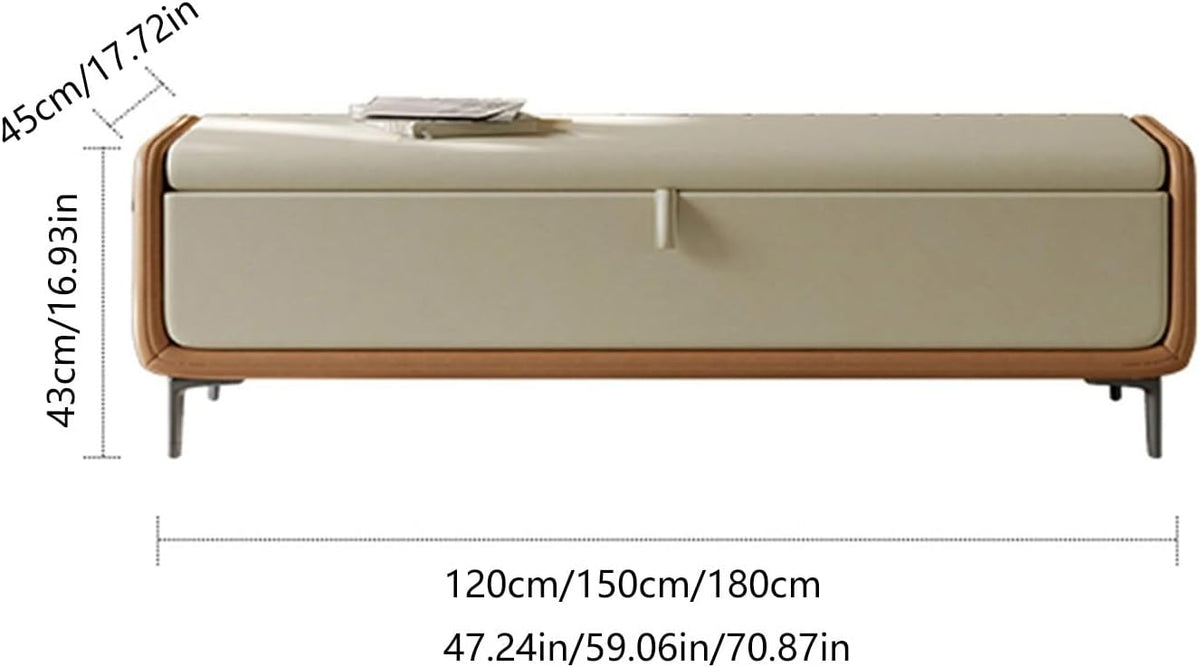 Modern Modern Faux Leather Storage Ottoman Bench with Metal Base,Upholstered Bedroom for End of Bed Luxury Shoe,Footstool for, Living Room, Entryway Entryway(Gris,150 * 45 * 43cm)