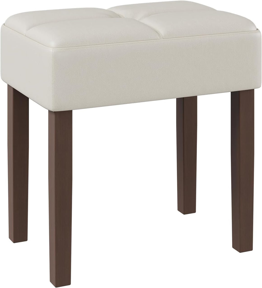 EOSVALO Leather Vanity Stool, 18.7 Inch Wide Rectangle Ottoman Bench for Makeup Room, Vanity Chair with Wood Legs for Piano Room, Bedroom,Living Room with Customizable (Cream)