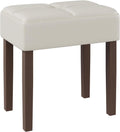 EOSVALO Leather Vanity Stool, 18.7 Inch Wide Rectangle Ottoman Bench for Makeup Room, Vanity Chair with Wood Legs for Piano Room, Bedroom,Living Room with Customizable (Cream)