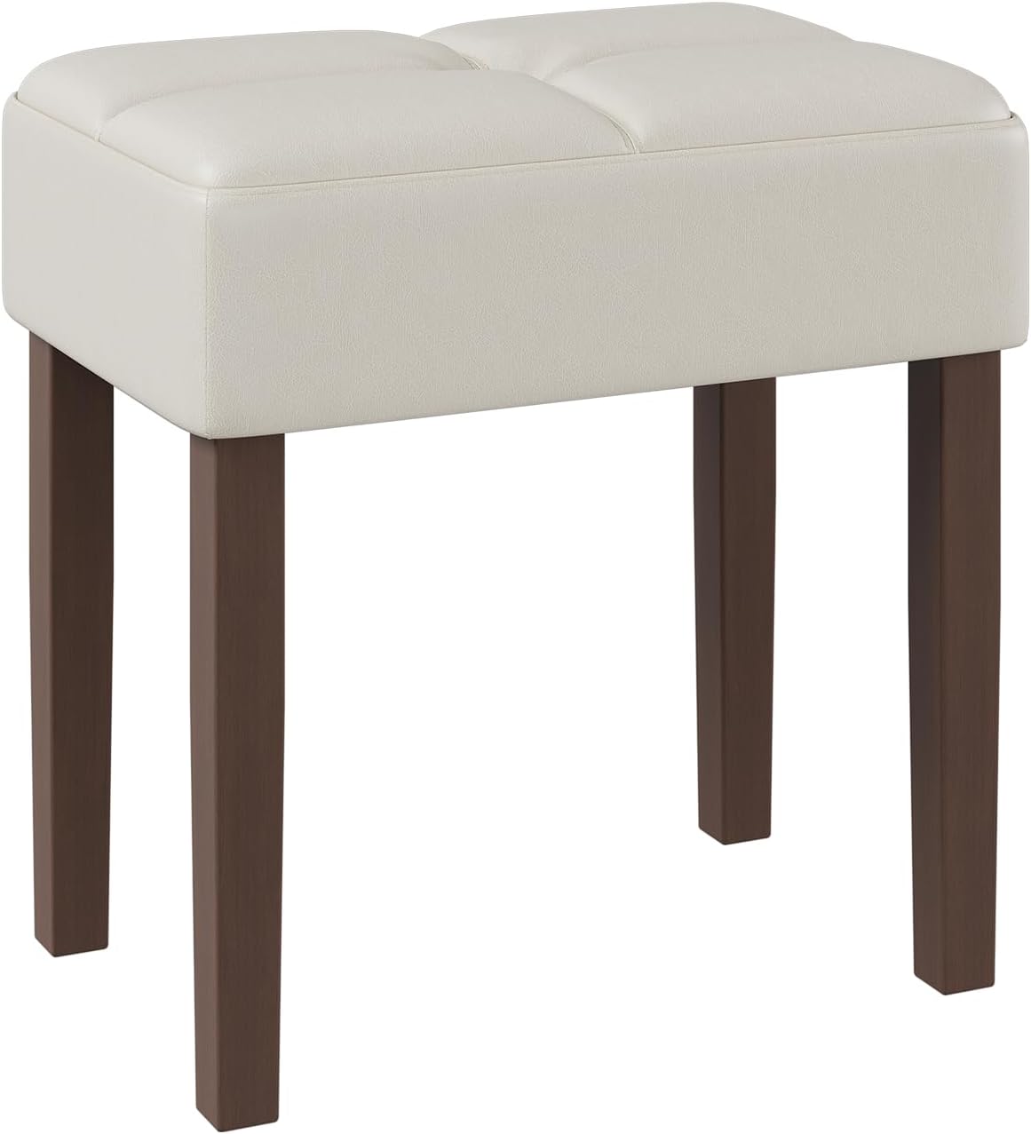 EOSVALO Leather Vanity Stool, 18.7 Inch Wide Rectangle Ottoman Bench for Makeup Room, Vanity Chair with Wood Legs for Piano Room, Bedroom,Living Room with Customizable (Cream)