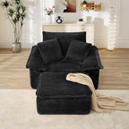 Oversized Chaise Lounge Chair Indoor with Ottoman, Upholstered Corduroy Modern Sofa Chair, Deep Seat Comfy Reading Armchair, Sleeper Sectional Couch for Living Room/Bedroom(47.6"W, Black)