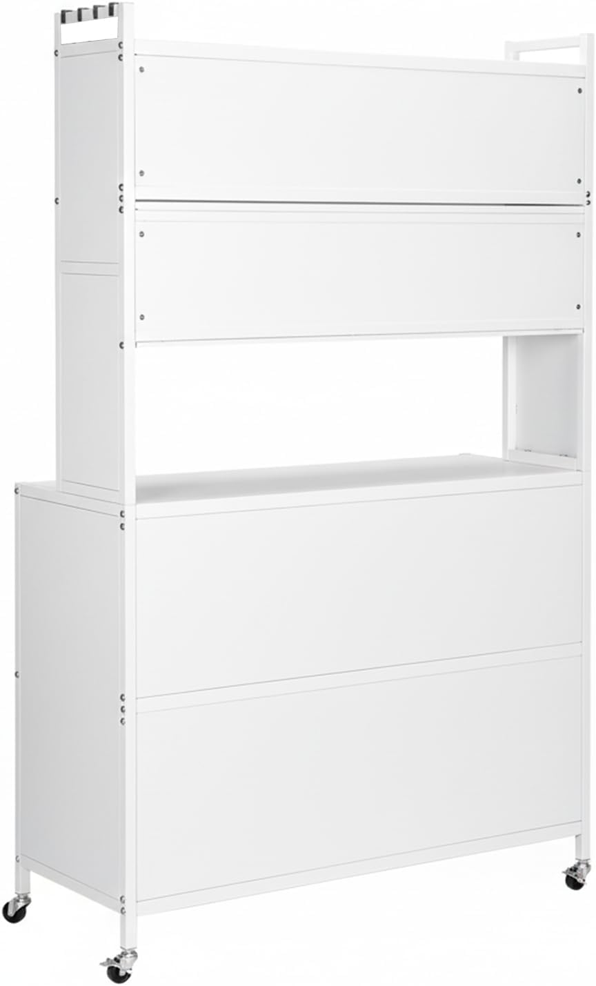 Kitchen Pantry Storage Cabinet with Shelf, Multi-Layer Metal Pantry Cabinet on Wheels, Modern Sideboard for Dining Room, Living Room