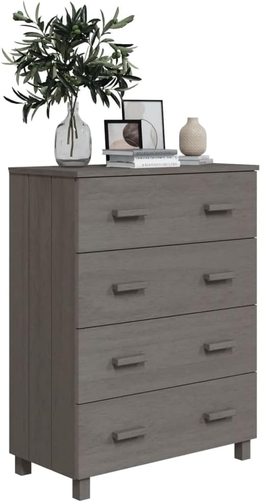 Modern Light Gray Sideboard with 4 Drawers Solid Pine Wood MDF Storage Cabinet for Living Room Dining Area Hallway Buffet Console