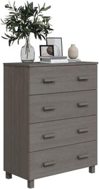 Modern Light Gray Sideboard with 4 Drawers Solid Pine Wood MDF Storage Cabinet for Living Room Dining Area Hallway Buffet Console