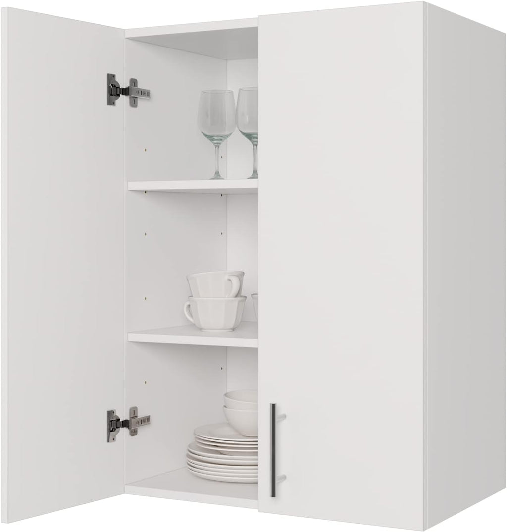 24 x 33 Inch Wall Cabinet Set of 2, Kitchen Wall Mounted Wooden Storage Cabinet, Double Door Cabinet with Soft Close, Metal Handle, Adjustable Shelf for Kitchen Laundry Bathroom Garage, White
