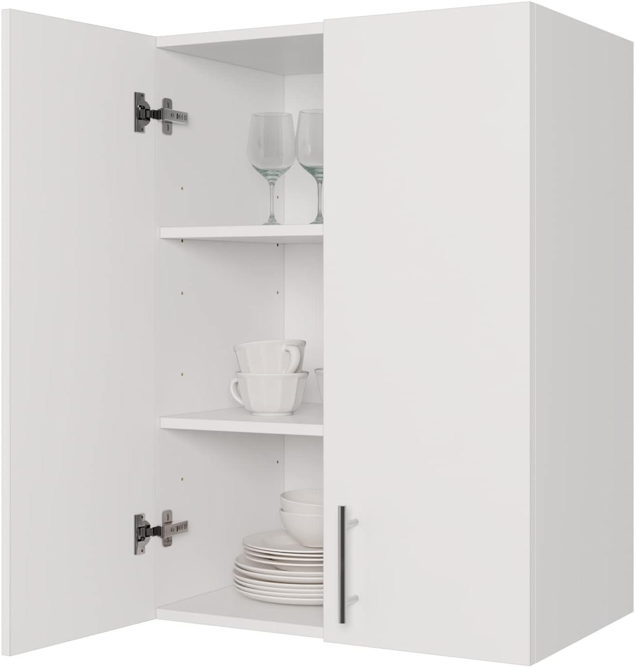 24 x 33 Inch Wall Cabinet Set of 2, Kitchen Wall Mounted Wooden Storage Cabinet, Double Door Cabinet with Soft Close, Metal Handle, Adjustable Shelf for Kitchen Laundry Bathroom Garage, White
