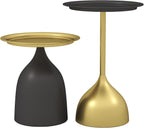 Benkyo Black and Gold Nesting Tables Pedestal Coffee Table Set of 2 Round Side Tables Metal End Table Small Circle Modern Sofa Table for Living Room
