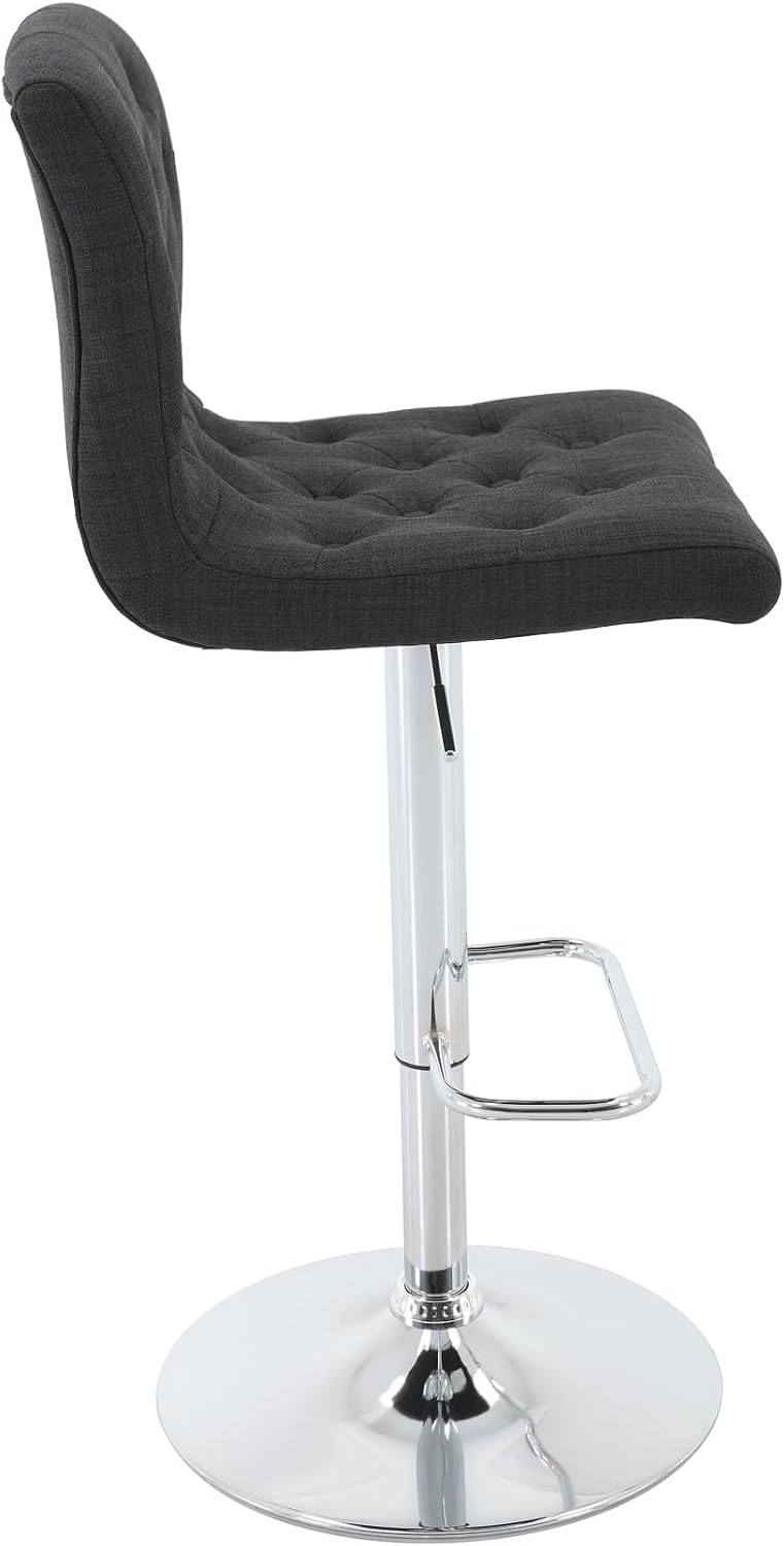 Brage Living Tufted Fabric Bar Stools Set of 2 with Back, Charcoal Black | Seat Height Adjusts 24.75"-33", Swivel Counter Height Barstools, Upholstered Airlift Bar Chairs for Kitchen Dining Cafe