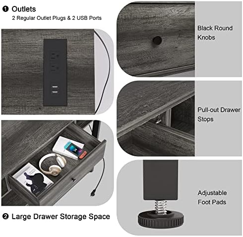 Mexin Console Table with Outlets and USB Ports, Entryway Table with Drawer Storage Shelves, Industrial Wood Hallway Sofa Table for Living Room, Couch, Foyer Table, 47 Inch Grey Oak