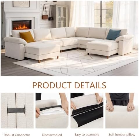 Oversized L Shaped Sectional Couch for Living Room, Extra Large Deep Seat Modular Sectional Sofa with Washable Covers, Modern Cloud Couch for Apartment, Bedroom, Beige
