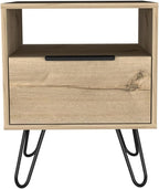 Nightstand 22" H, One Open Shelf, Single Door Cabient, Hairpin Legs, Light Oak,for Small Spaces