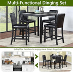 LUMISOL Dining Table Set for 4, Solid Wood Counter Height Kitchen Table Set with 4 Upholstered Chairs, Farmhouse Table and Chairs for Kitchen, Dining Room, Home Bar, Black