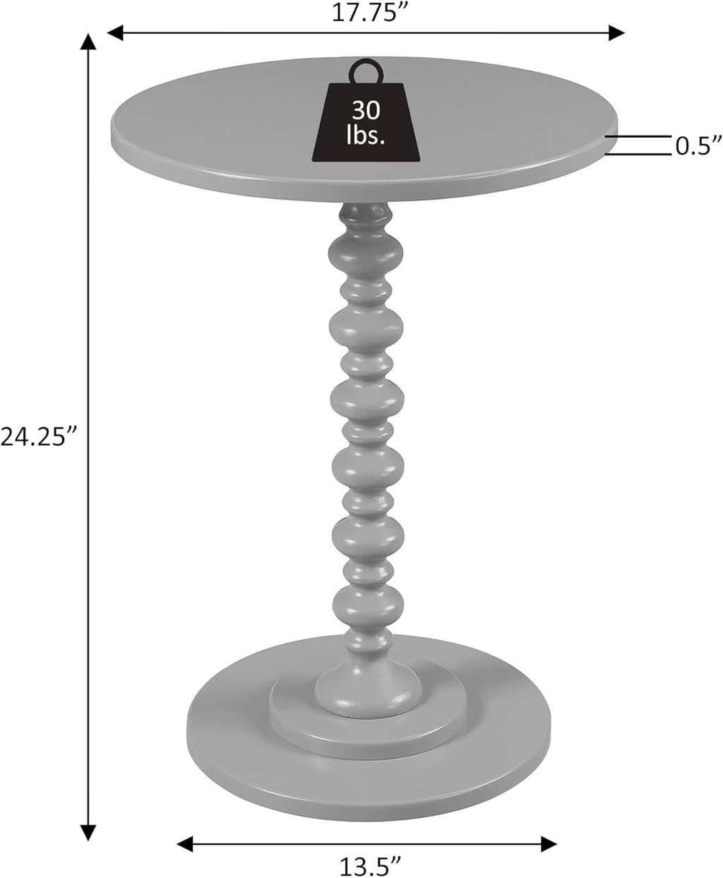 Pemberly Row Modern Spindle End Table, 24 in H x 17.75 in W, MDF and Solid Pine, Green Sea Foam Wood Finish, Round Top, Living Room Side Table, Easy Assembly