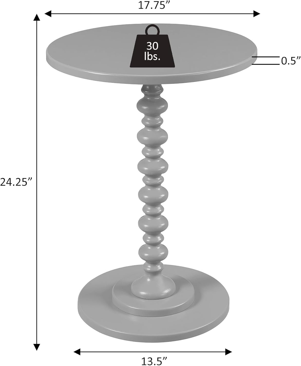 Pemberly Row Modern Spindle End Table, 24 in H x 17.75 in W, MDF and Solid Pine, Green Sea Foam Wood Finish, Round Top, Living Room Side Table, Easy Assembly