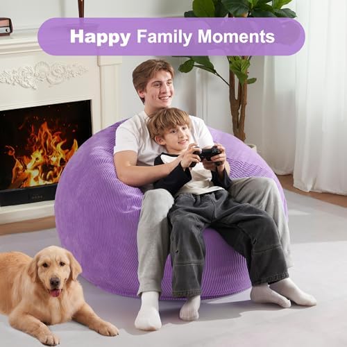 Homguava 3FT Bean Bag Chair for Adults,Teardrop Beanbag Chair with Handle | Big Bean Bag with Memory Foam Filled and Ultra Soft Corduroy Cover for Living Room, Bedroom（Pink 3FT)