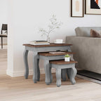 Nesting Table Set 3 Pieces Solid Mahogany Wood | Antique Style, Handmade, Vintage Finish, Space Saving, Living Room Accent