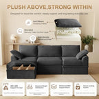 Upgraded Couch with Storage, Sectional Couches for Living Room, L-Shaped Modular Cloud Corduroy Sofa with Ottoman & Pillows, Oversized Deep Seat Memory Foam Couch, No Assembly(Gray, 107" L)