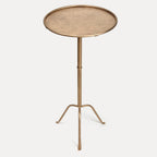 Metal Martini Side Table, Antique Brass – Compact Art Deco Design, Raised Edge, Easy Assembly, 12.5" Diameter, 27.5" Height, Stylish and Functional Cocktail Table