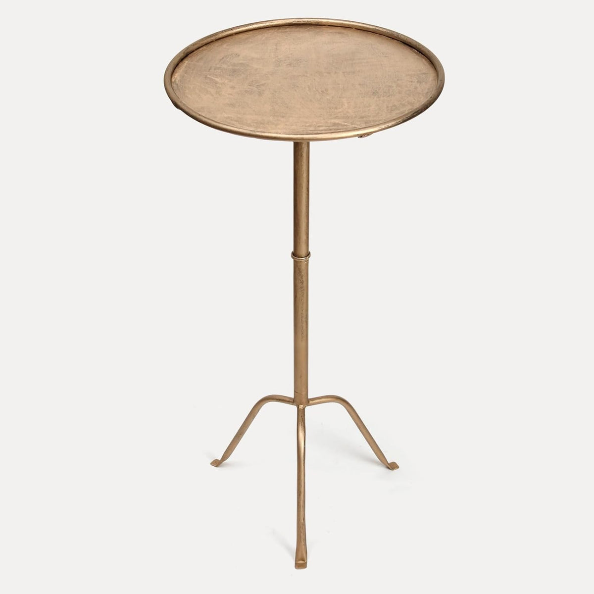 Metal Martini Side Table, Antique Brass – Compact Art Deco Design, Raised Edge, Easy Assembly, 12.5" Diameter, 27.5" Height, Stylish and Functional Cocktail Table