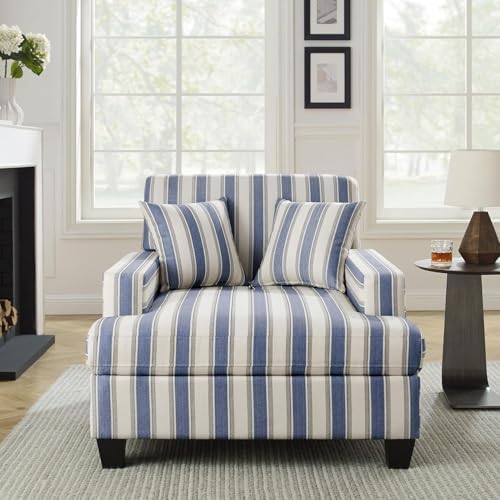 VANOMi 47" Chaise Lounge Chair, Adjustable Backrest, Navy Stripe Chenille | Recliner Sleeper Sofa with Pillows, Oversized Upholstered Single Sofa Bed, Lounge Chair for Living Room, Bedroom, Office