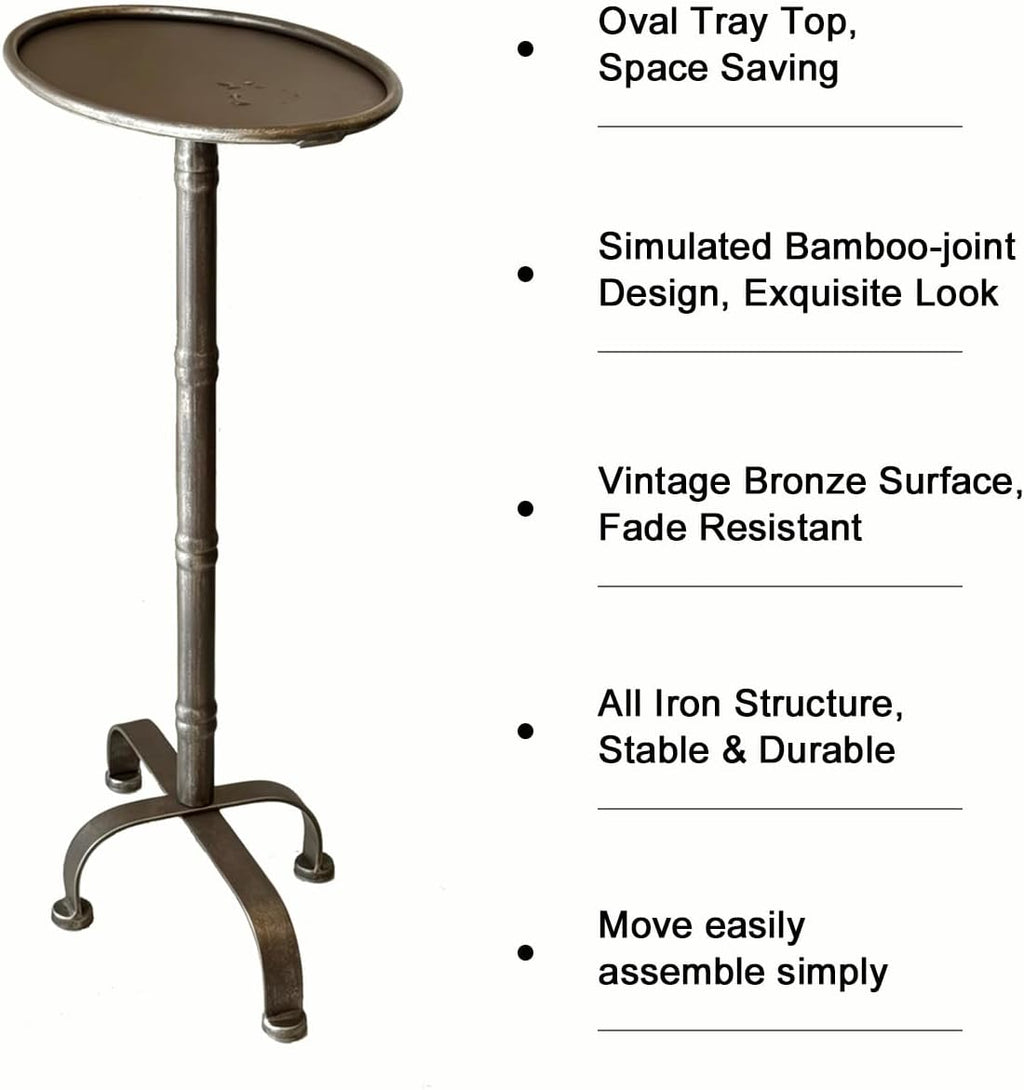 Premium Industrial Mid-Century Modern Small Metal Pedestal Side Table, Vintage Martini Cocktail End Table, Mini Drink Table, Accent Table, for Livingroom, Bedroom, Bathroom, Balcony & Small Spaces