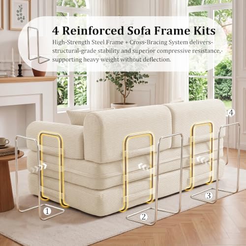 BSHOMGI Convertible Sofa Couch Bed, Folding Corduroy Floor Compression Loveseat Sleeper with Fixed-Shape Frame, King Size Sofas for Guest Room Living Room No Assembly Required (Includes 2 Pillows)