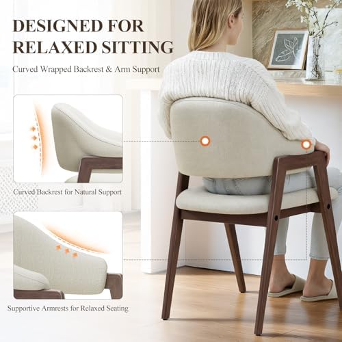 MALOL Wooden Dining Chairs Set of 4, Modern Fabric Upholstered Dining Room Chair, Kitchen Side Chairs, Farmhouse Dinner Chair with Curved Open Back for Kitchen, Beige