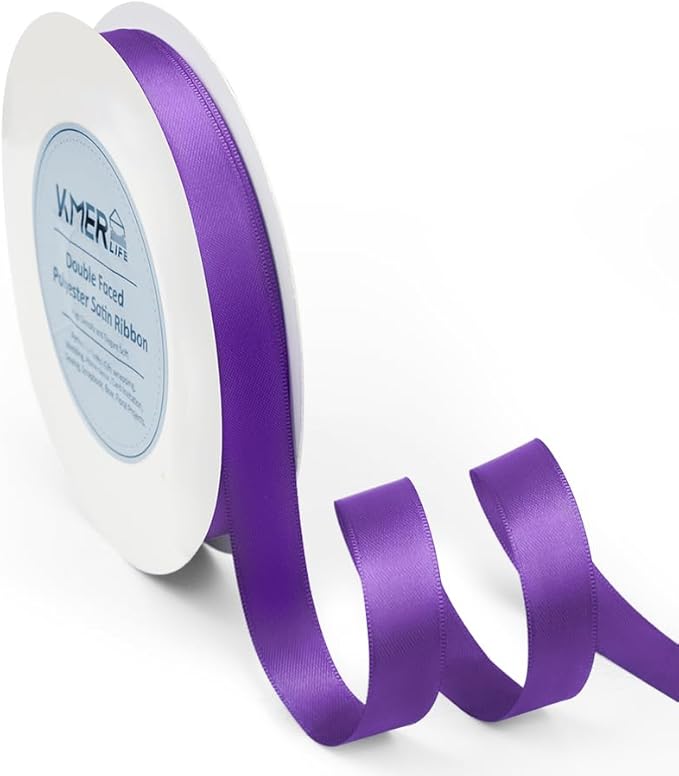 Double Faced Purple Satin Ribbon, 5/8" x 50 Yards Ribbons, Perfect for Crafts, Wedding Decor, Bow Making, Sewing, Gift Package Wrapping and More