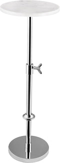Modern Chrome Side Table Adjustable Height – Polished Chrome Finish Bedside Table, Coffee Table or Plant Stand, 29” Tall with Marble Top and Aluminium Iron Frame for Bedroom, Bathroom, or Living Room