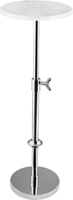 Modern Chrome Side Table Adjustable Height – Polished Chrome Finish Bedside Table, Coffee Table or Plant Stand, 29” Tall with Marble Top and Aluminium Iron Frame for Bedroom, Bathroom, or Living Room