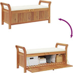 Outdoor Storage Bench with Cream Cushion, 50 Inch Solid Acacia Wood Garden Seating for Backyard, Patio, Deck, Porch, Deck Box with Storage Space